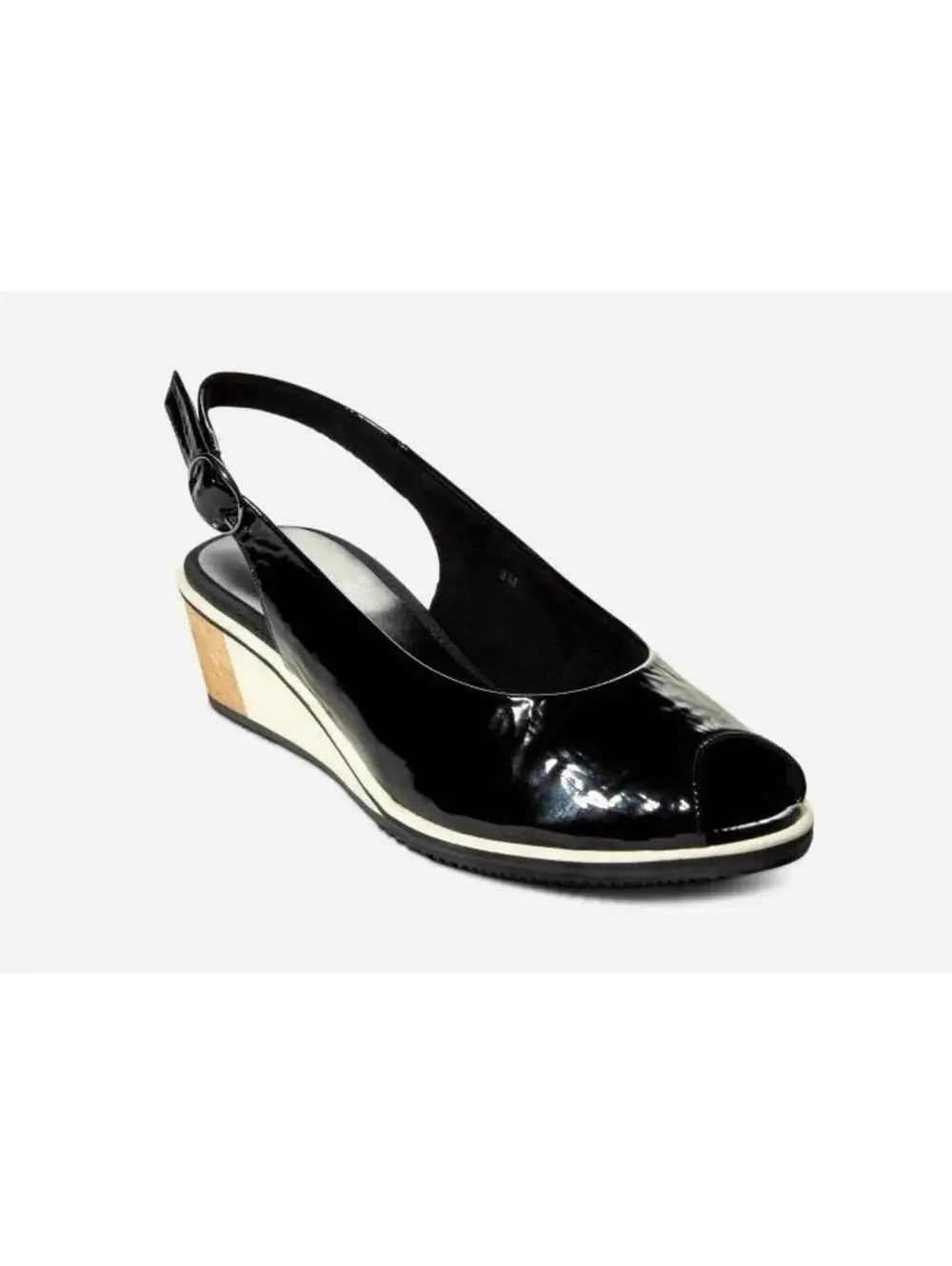(RF) VANELi Baise Black Patent Leather Wedge Sandals Size 8.5 8-1/2 NIB